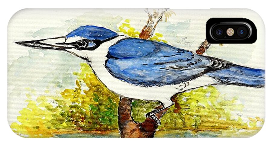 Tree Branches iPhone X Case featuring the painting Collared Kingfisher by Jason Sentuf