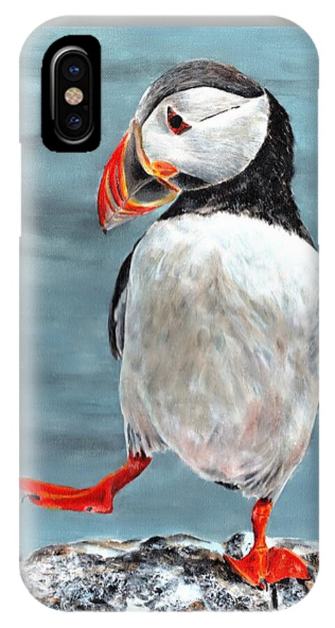 Puffin iPhone X Case featuring the painting Dancing Puffin by John Neeve