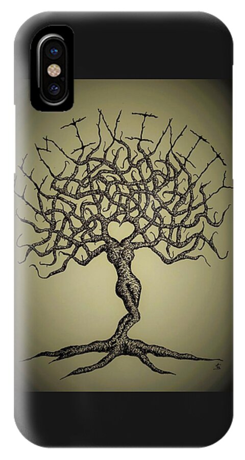 Women iPhone X Case featuring the drawing Femininity Love Tree b/w by Aaron Bombalicki