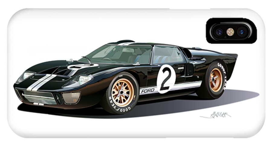 Ford Gt 40 Illustration iPhone X Case featuring the drawing Ford GT 40 illustration by Alain Jamar
