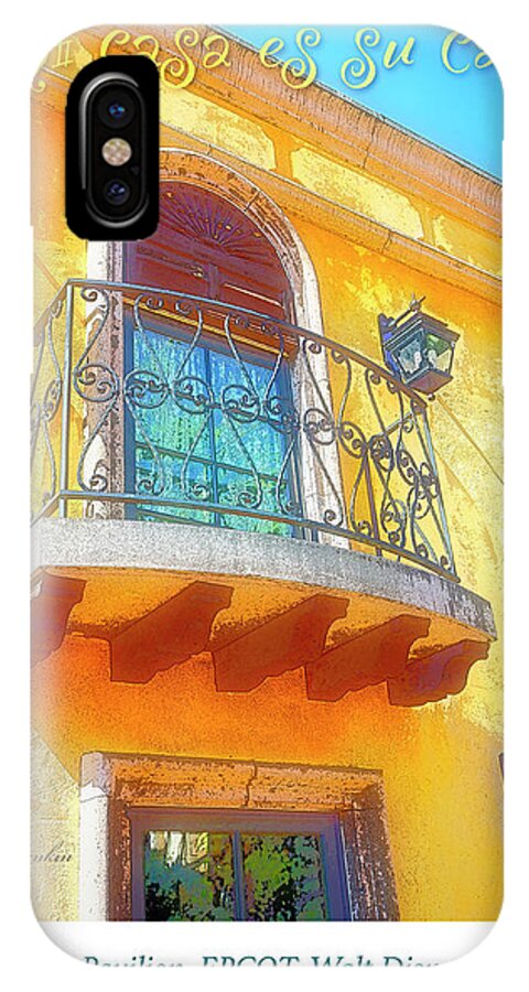 Digital Art iPhone X Case featuring the digital art Hacienda Balcony Railing Lanterns Mi casa es su casa by A Macarthur Gurmankin