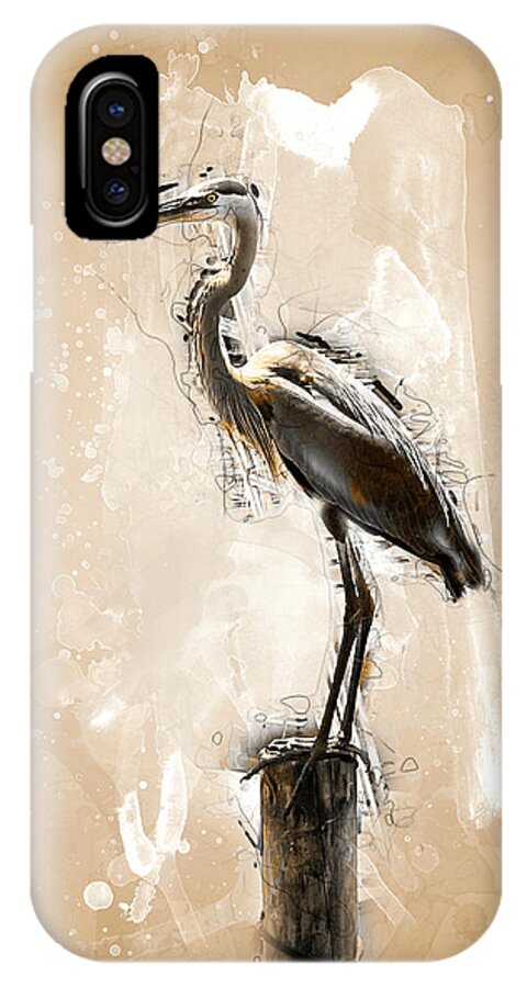 Heron iPhone X Case featuring the digital art Heron on Post by Pheasant Run Gallery