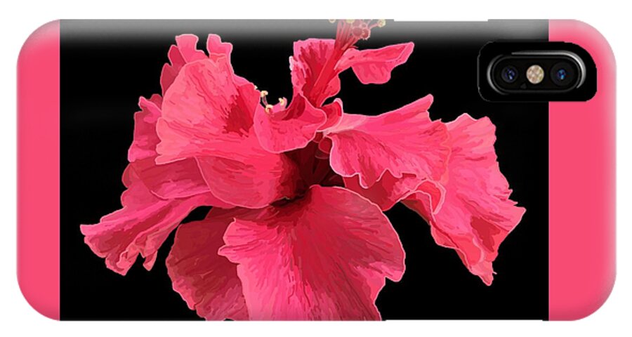 Hibiscus iPhone X Case featuring the drawing Hibiscus Pink in Black by Joan Stratton