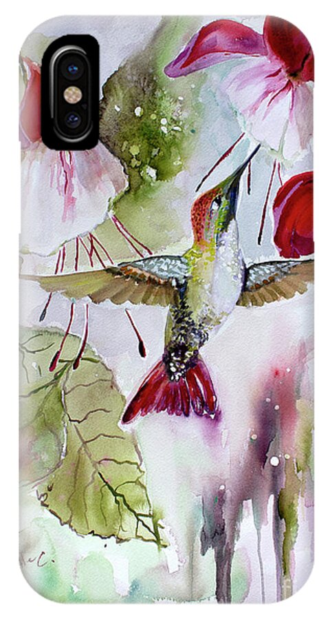Hummingbirds iPhone X Case featuring the painting Hummingbird and flowers by Ginette Callaway