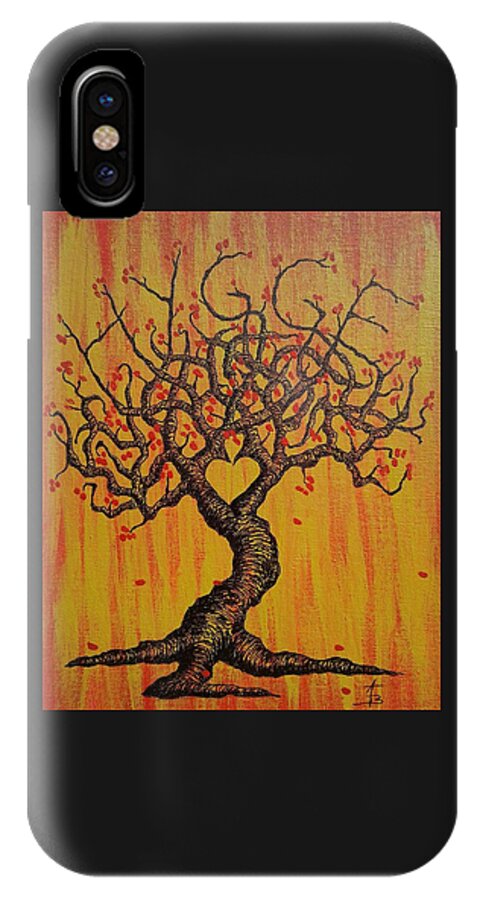 Hygge iPhone X Case featuring the drawing Hygge Love Tree by Aaron Bombalicki