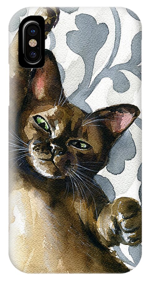 Cat iPhone X Case featuring the painting Little Cutie by Dora Hathazi Mendes