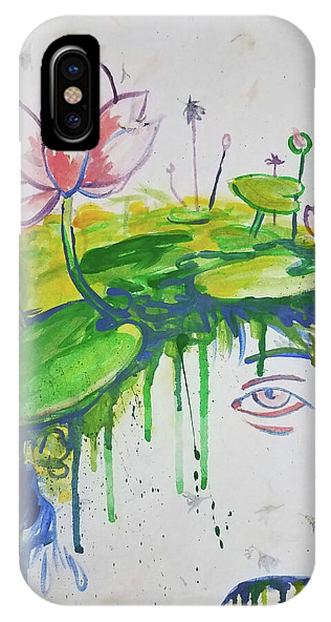 Lotus iPhone X Case featuring the painting Lotus head by Tilly Strauss