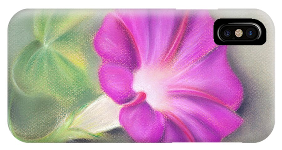 Botanical iPhone X Case featuring the painting Magenta Morning Glory and Leaf by MM Anderson