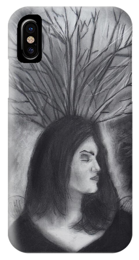 Charcoal Art iPhone X Case featuring the drawing Mother Earth by Nadija Armusik