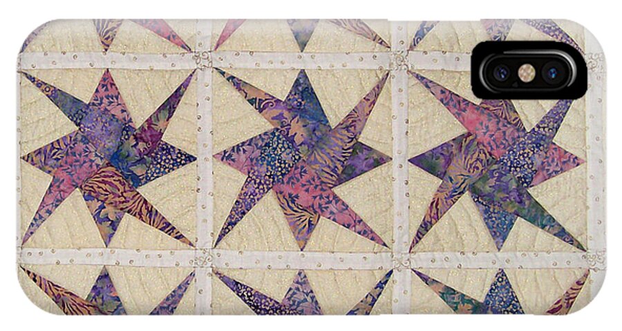 Art Quilt iPhone X Case featuring the tapestry - textile Nine Stars dipping their toes in the sea Sending Ripples to the Shore by Pam Geisel