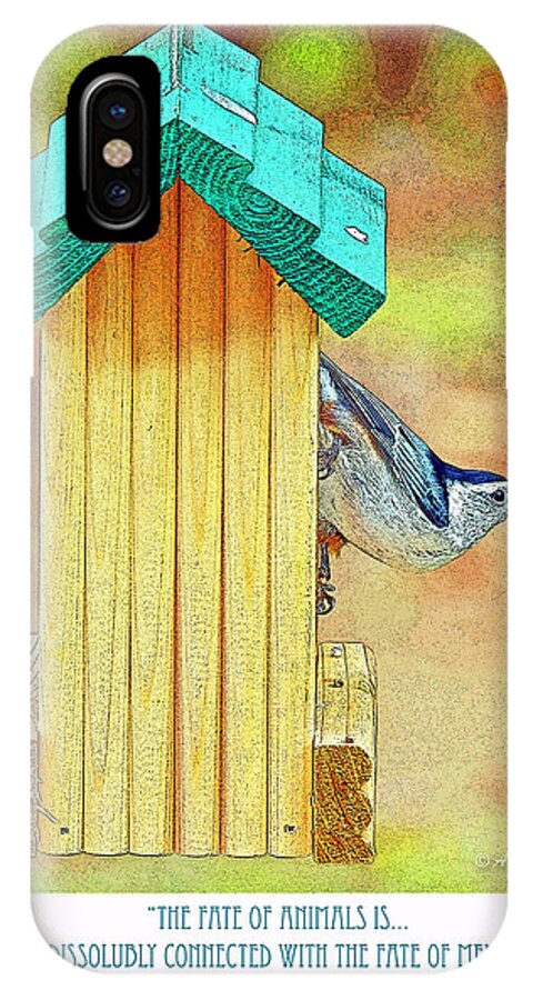 White-breasted Nuthatch iPhone X Case featuring the digital art Nuthatch on Bird Feeder by A Macarthur Gurmankin