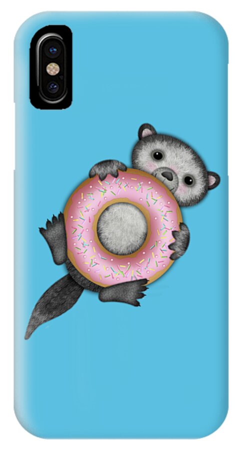 Otter iPhone X Case featuring the digital art O is for Otter with an O so Delicious Doughnut by Valerie Drake Lesiak