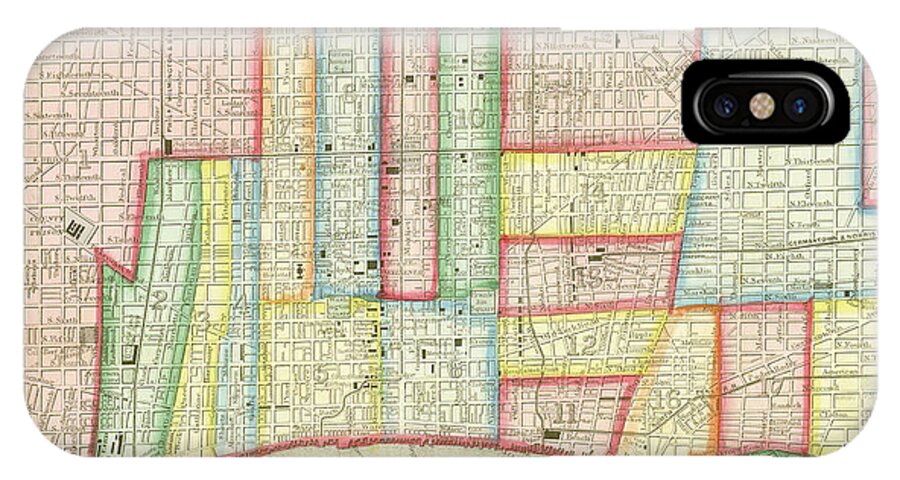 Map iPhone X Case featuring the mixed media Plan of Philadelphia, 1860 by Augustus Mitchell