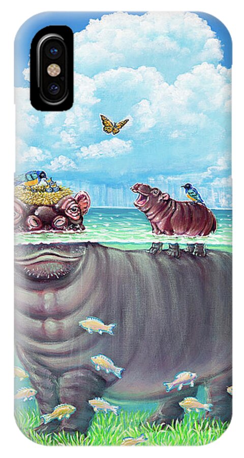 Hippopotamus iPhone X Case featuring the painting Proud Parents by Elisabeth Sullivan