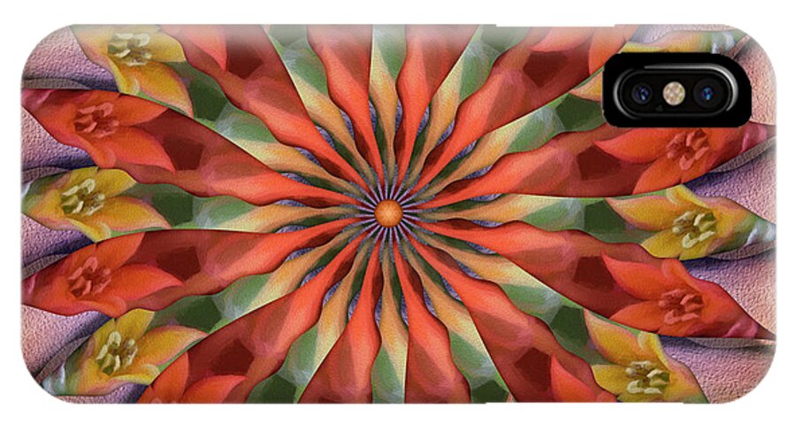 Spin-flower Mandala iPhone X Case featuring the digital art Red Velvet Quillineum by Becky Titus