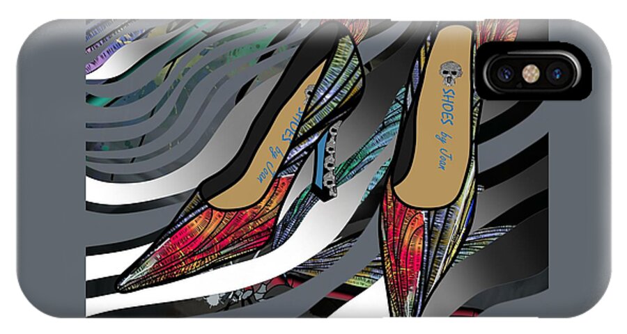 Fashion iPhone X Case featuring the drawing Shoes by Joan - Dragon Fly Wing Pumps by Joan Stratton