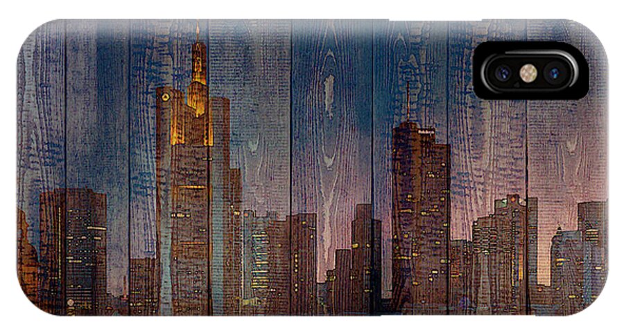 Frankfurt iPhone X Case featuring the mixed media Skyline of Frankfurt, Germany on Wood by Alex Mir