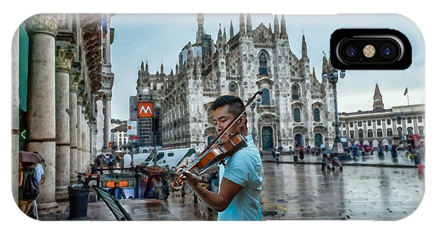 Street Music iPhone X Case featuring the mixed media Street Music. Violin. by Alex Mir