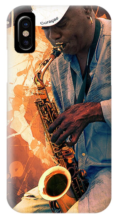 Saxophone iPhone X Case featuring the digital art Street Sax Player by Pheasant Run Gallery