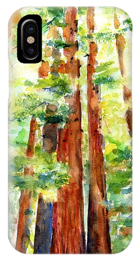 Redwoods iPhone X Case featuring the painting Sunlight through Redwood Trees by Carlin Blahnik CarlinArtWatercolor