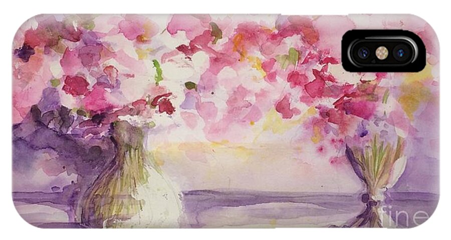 Watercolour iPhone X Case featuring the painting Sweet peas... Sicily by Lizzy Forrester
