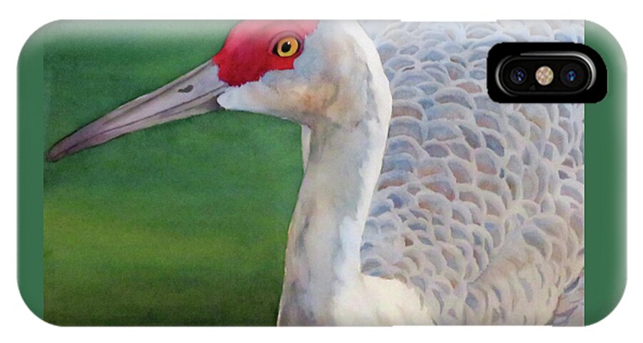 Sandhill Crane iPhone X Case featuring the painting The Sentinel by Judy Mercer