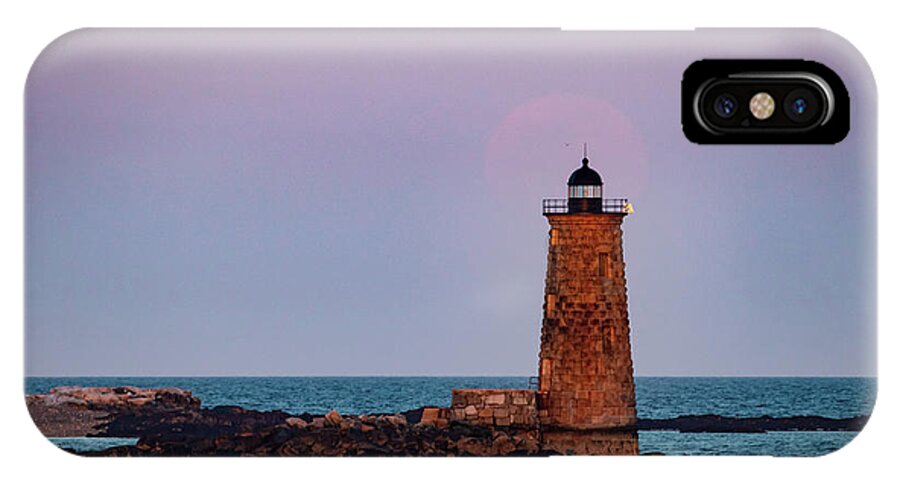 Whaleback Lighthouse iPhone X Case featuring the photograph Whaleback Lighthouse Full moon Rising by Jeff Folger
