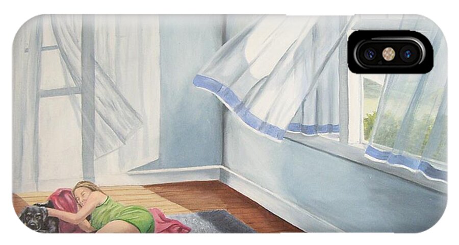 Curtains Blowing iPhone X Case featuring the painting Summer Napping by Wanda Dansereau