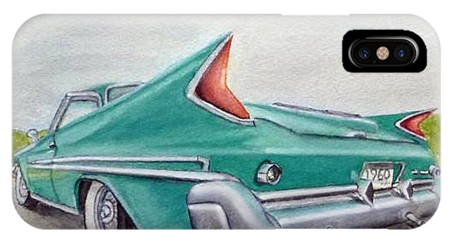 Car iPhone X Case featuring the painting 1960 classic Saratoga Chrysler by Kelly Mills