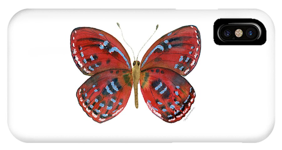 Red Butterfly iPhone X Case featuring the painting 81 Paralaxita Butterfly by Amy Kirkpatrick