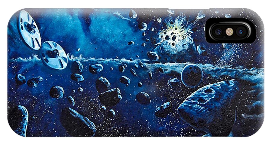 Space iPhone X Case featuring the painting Alien Saucers playing Dodge Rock by Murphy Elliott