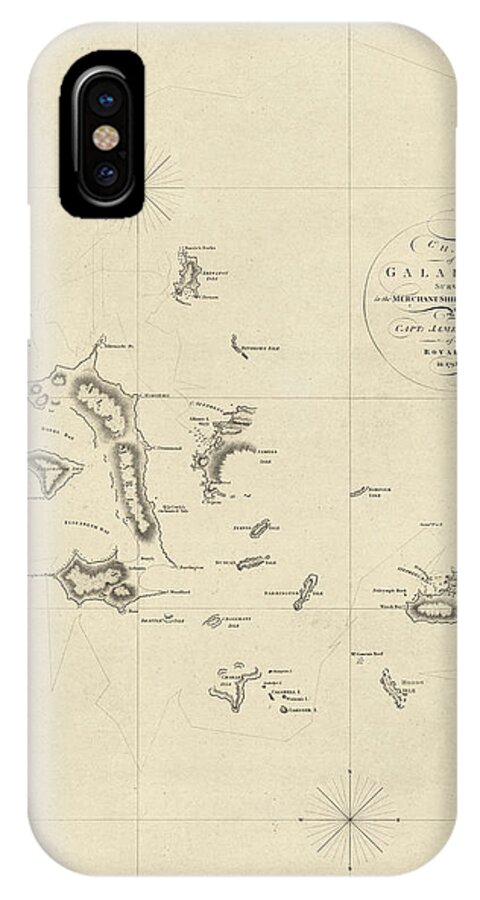Galapagos Islands iPhone X Case featuring the drawing Antique Map of the Galapagos Islands by James Colnett - 1798 by Blue Monocle
