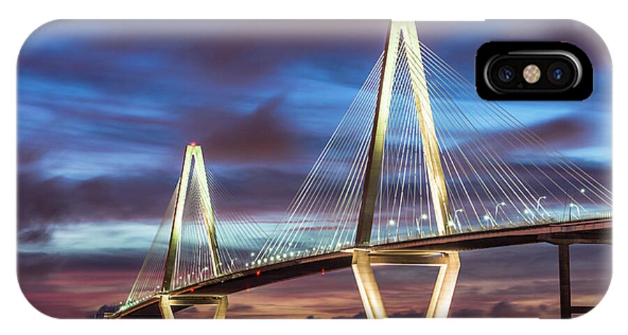 Charleston iPhone X Case featuring the photograph Arthur Ravenel Bridge At Night by Jennifer White