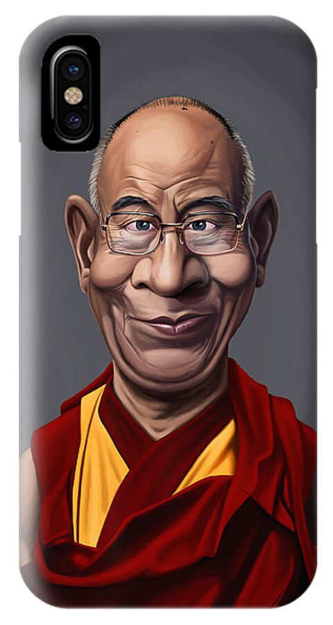 Illustration iPhone X Case featuring the digital art Celebrity Sunday - Dalai Lama by Rob Snow
