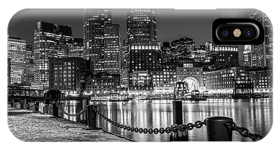Boston iPhone X Case featuring the photograph Boston Waterfront Boston Skyline Black and White by Toby McGuire