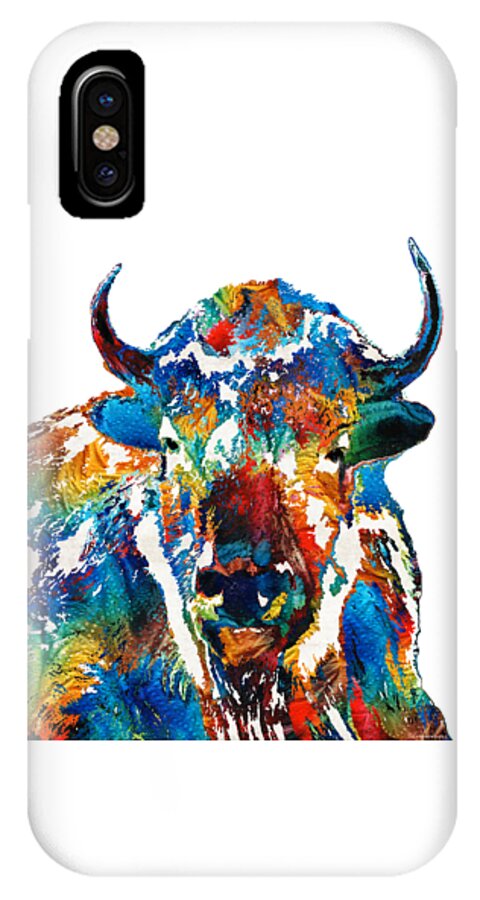 Buffalo iPhone X Case featuring the painting Colorful Buffalo Art - Sacred - By Sharon Cummings by Sharon Cummings