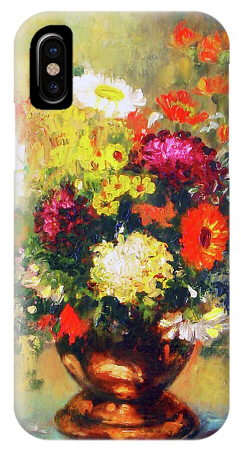 Vivid iPhone X Case featuring the painting Coloroful zinnias bouqet by Vali Irina Ciobanu