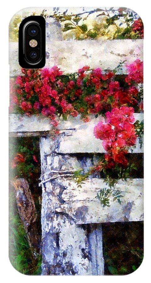 Pink Roses iPhone X Case featuring the photograph Country Rose on a fence 2 by Janine Riley