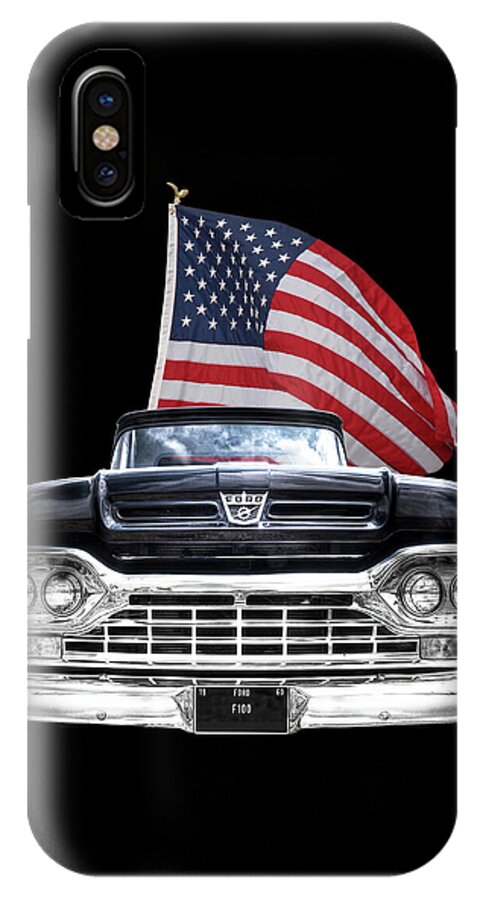 Ford F100 iPhone X Case featuring the photograph Ford F100 With U.S.Flag On Black by Gill Billington