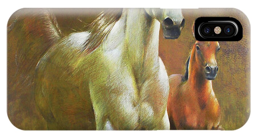 Horse iPhone X Case featuring the painting Gallop in the eyelash of the morning by Vali Irina Ciobanu