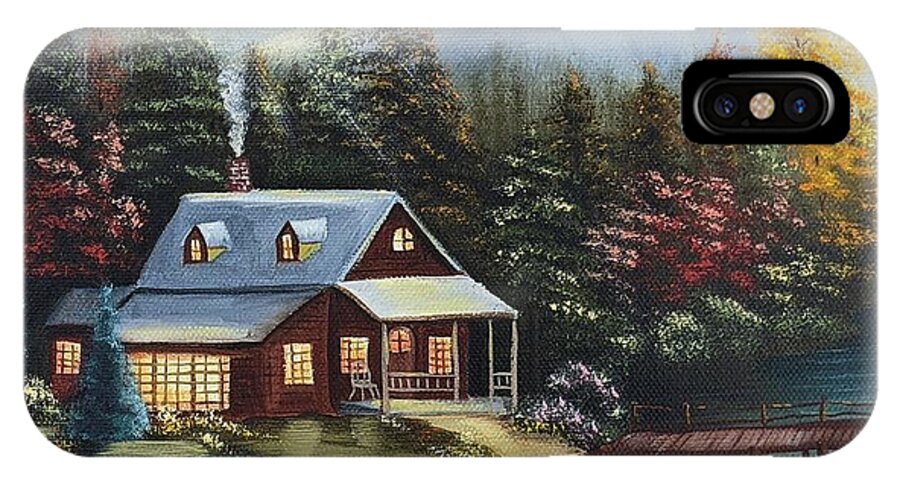Cabin iPhone X Case featuring the painting Grandpa's Cabin by Debra Campbell