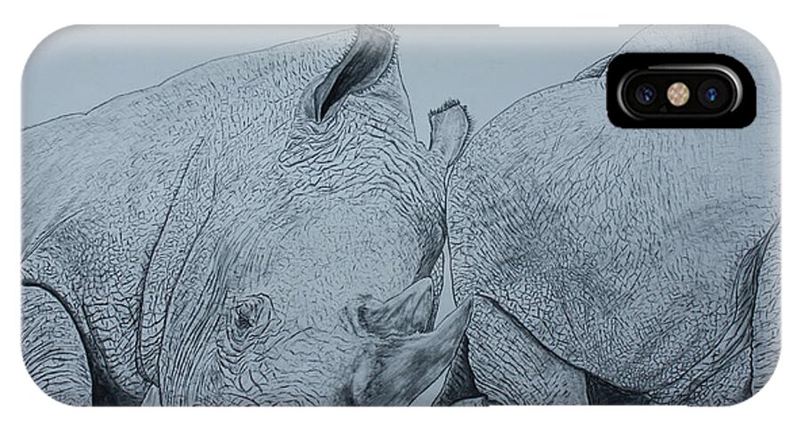 Rhinoceros iPhone X Case featuring the drawing Heads or Tails by David Joyner