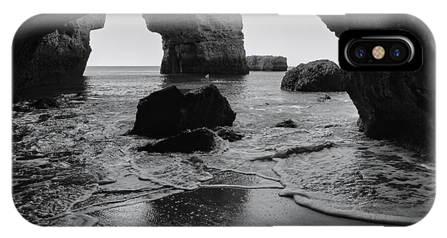 Portuguese Beach iPhone X Case featuring the photograph Idyllic Cave in Monochrome by Angelo DeVal