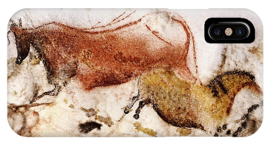 Lascaux iPhone X Case featuring the digital art Lascaux Cow and Horse by Weston Westmoreland