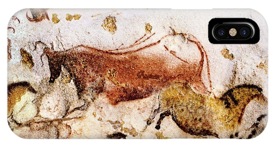 Lascaux iPhone X Case featuring the digital art Lascaux Cow and Horses by Weston Westmoreland