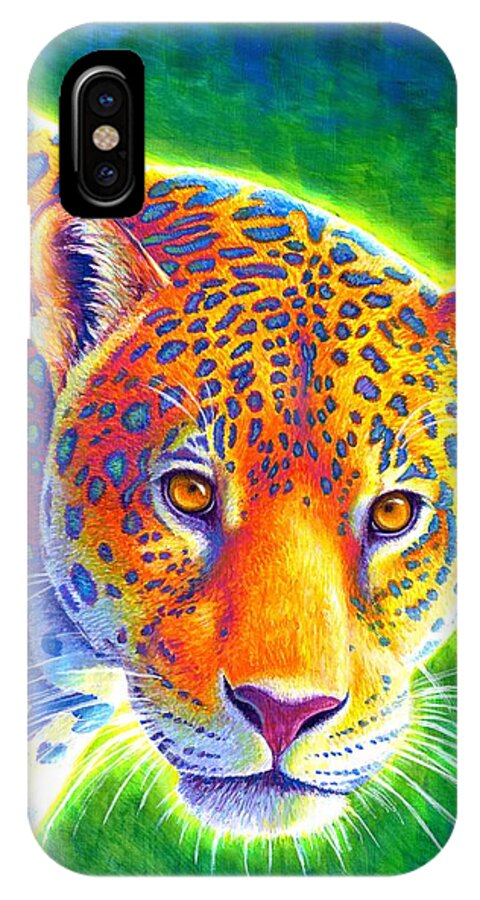 Jaguar iPhone X Case featuring the painting Light in the Rainforest - Jaguar by Rebecca Wang