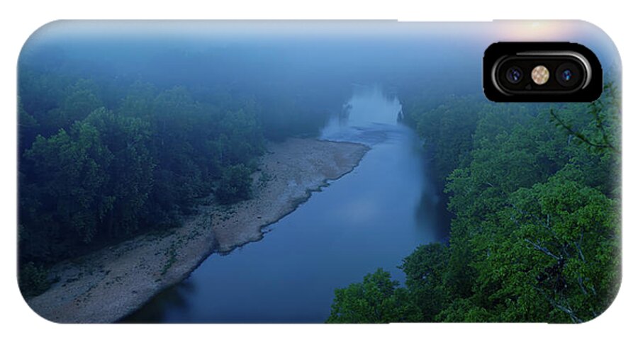 2010 iPhone X Case featuring the photograph Moon setting over the Current River by Robert Charity