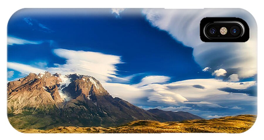 Lenticular Cloud iPhone X Case featuring the photograph Mountains and Lenticular Cloud in Patagonia by Bruce Block