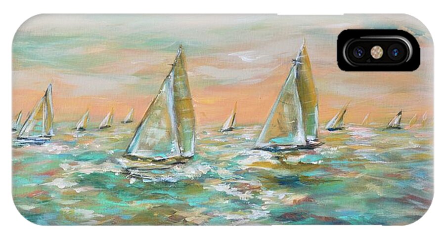 Ocean iPhone X Case featuring the painting Ocean Regatta by Linda Olsen