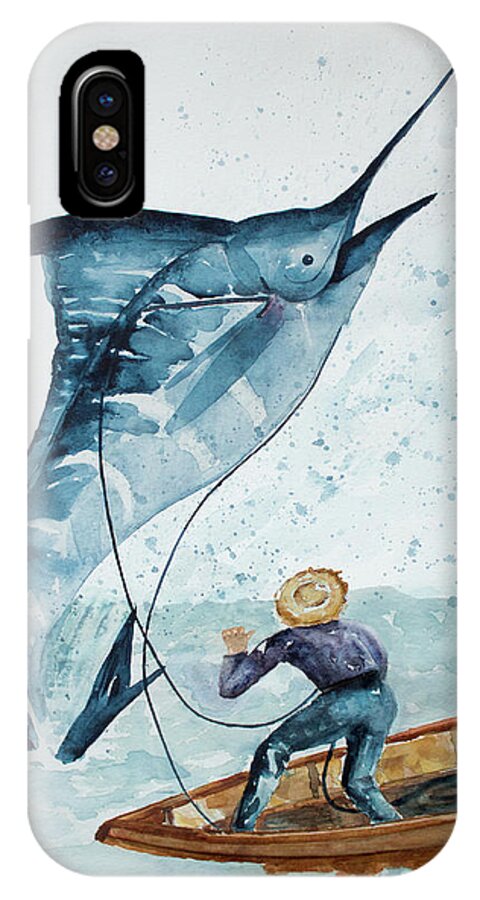Watercolor iPhone X Case featuring the painting Old Man and The Sea by Barbara McMahon